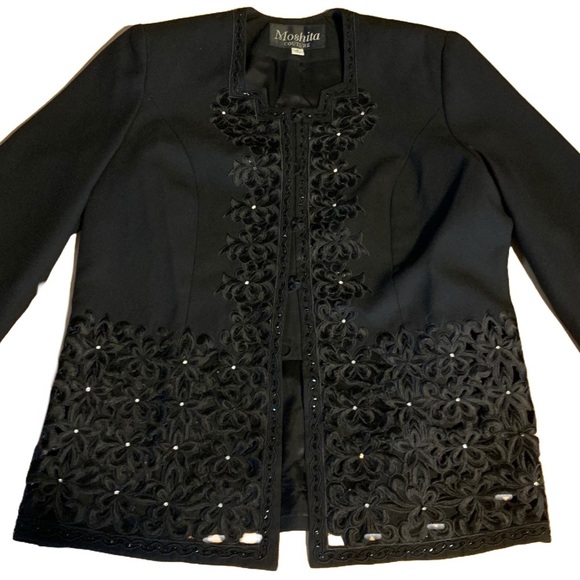 MOSHITA COUTURE BLACK CUT-OUT DESIGN BLAZER WITH RHINESTONE ACCENTS (18) - Picture 11 of 15